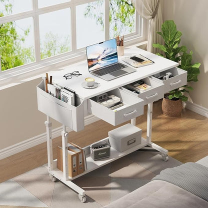 White Portable Rolling Computer Desk - Image 2