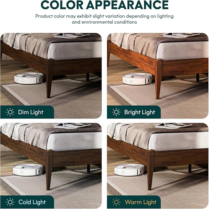 Bme Dinkee 15-Inch Solid Wood Queen Platform Bed Frame - Image 13