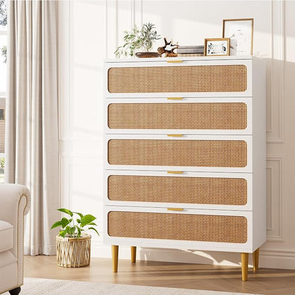 GarveeHome Rattan 5 Drawer Dressers - Image 3
