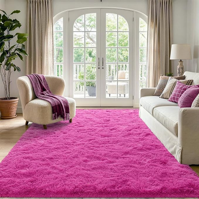 6x9 Large Hot Pink Fluffy Soft Area Rug Non-Slip - Image 2