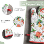Maison d' Hermine 100% Cotton Oven Mitt & Pot Holder Set (7.5"x13" & 8"x8") Heat Resistant BBQ Cooking Gloves with Loop, Baking, Grilling, Kitchen, Handling Hot Pans (Chromo)