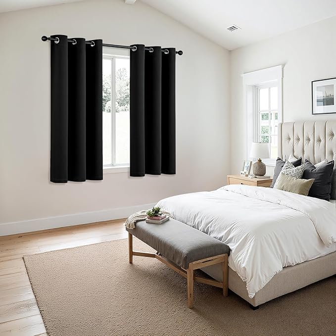 MIULEE Blackout Curtains for Bedroom 2 Panels 34 x 54 Inch Long Black | Thermal - Image 6