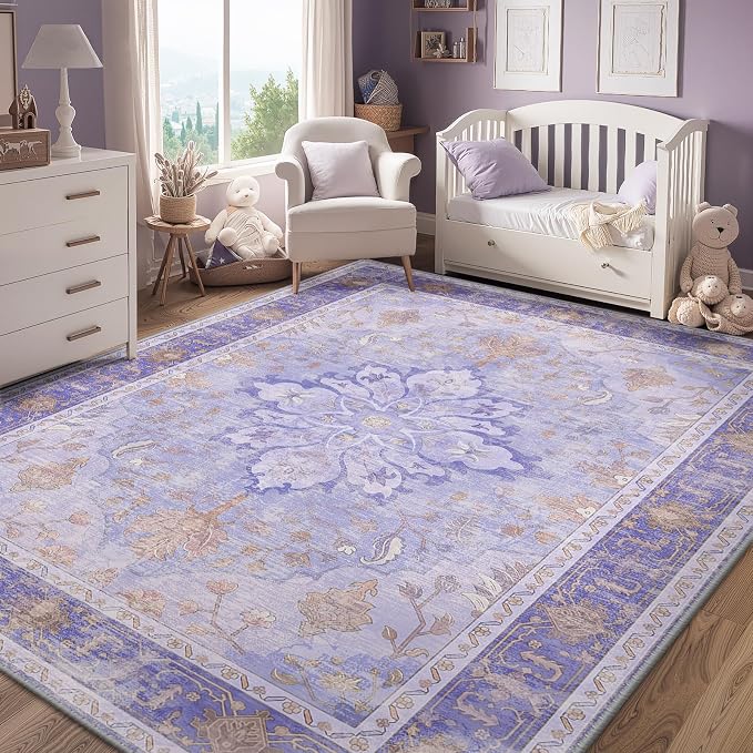 RELEANY Washable Area Rug, Water Repellent, Pet Friendly, Vintage Floral Boho - Image 2