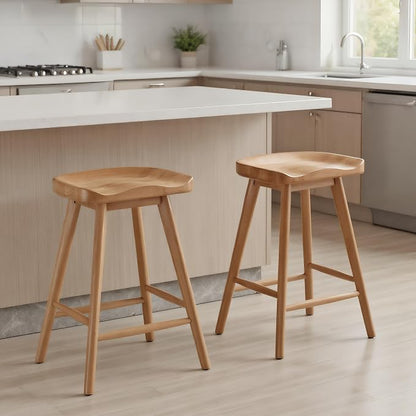 LukeAlon Set of 2 Ergonomic Bar Stools 24.25" Wooden Counter Height Stools - Image 9