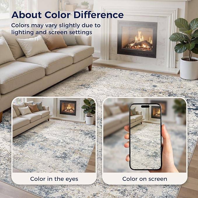 DMOYEST Area Rug Living Room Rugs 5x7 Washable Abstract Beige Blue Carpet | - Image 8