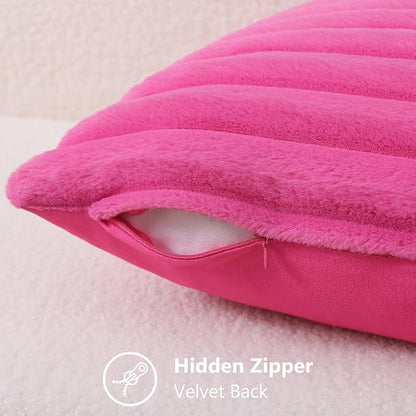 decorUhome Fall Faux Fur Throw Pillow Covers 24x24 Set of 2 Hot Pink | - Image 3