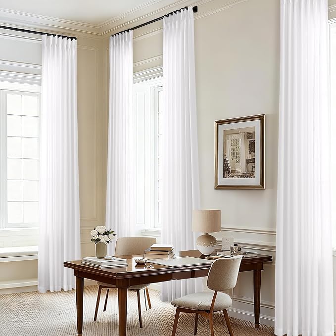 White Pleated Linen Curtains 108 Inches Long Extra Long Semi Sheer | Light - Image 6