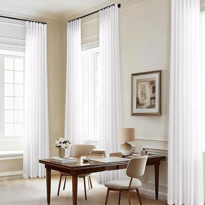 White Pleated Linen Curtains 108 Inches Long Extra Long Semi Sheer | Light - Image 6