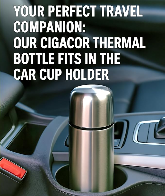 CIGACOR Stainless Steel Insulated Bottle – 17oz Coffee Travel Mug – Keeps Drinks Hot for 12 Hours & Cold for 24 – Leakproof Lid – Fits Car Cup Holders – Ideal for Office, Gym & Travel