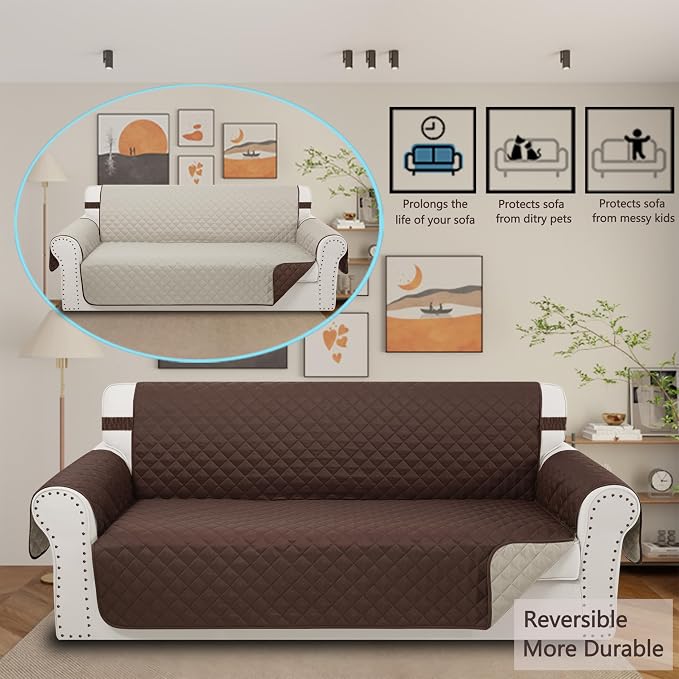 Reversible 4 Seater Sofa Cover 91 Inch Large Couch Cover Furniture Protector | - Image 2