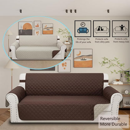 Reversible 4 Seater Sofa Cover 91 Inch Large Couch Cover Furniture Protector | - Image 2