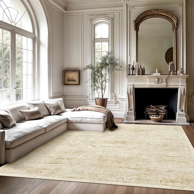 Soalmost 6x9 Area Rug for Living Room Washable Non-Slip Rugs Beige/Ivory | - Image 2