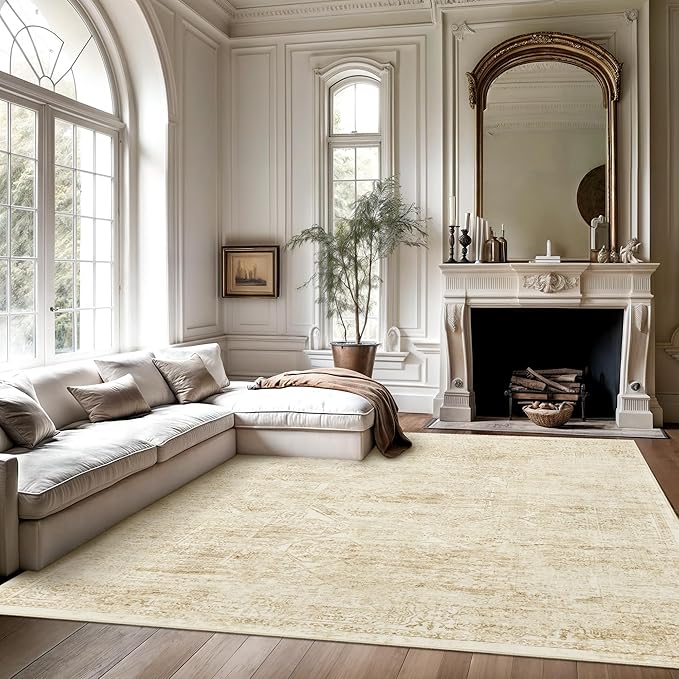 Soalmost Washable Area Rug 8x10 Large Soft Living Room Rugs Beige/Ivory | - Image 2
