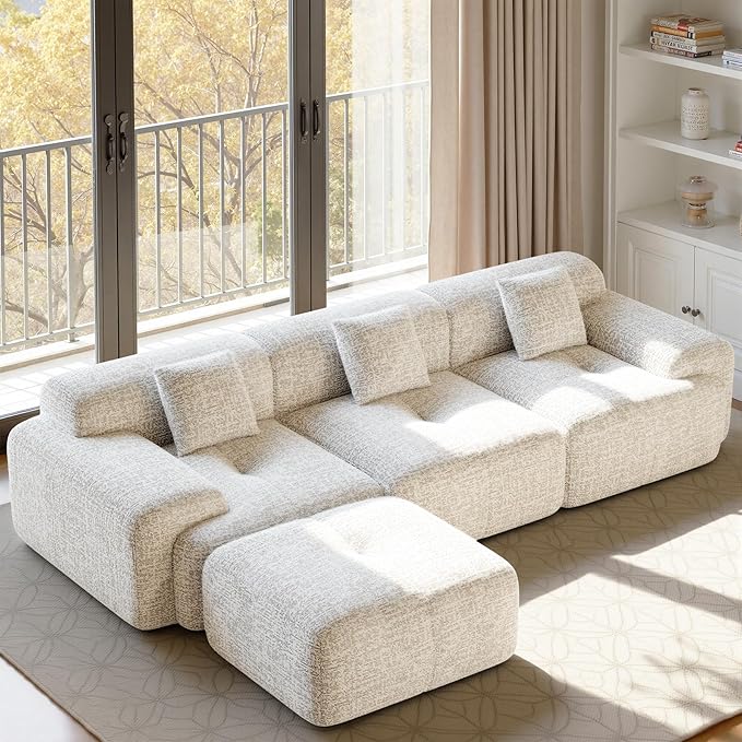 122" L Shaped Convertible Modular Couch, Cloud Couch Sectional by Nebuaegis