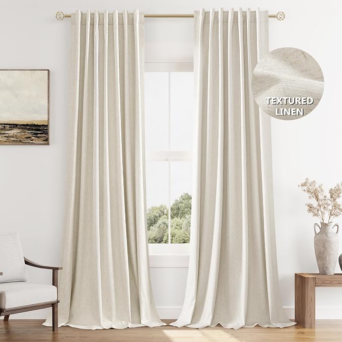 100% Blackout Linen Curtains 90 Inch Length 2 Panels Set by Guken