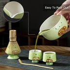 Green Matcha Set -Cute Cat Matcha Kit Includes Ceramic Bowl, Whisk and Holder, Bamboo Scoop - 6 Pcs Matcha Whisk Set for Matcha Lovers