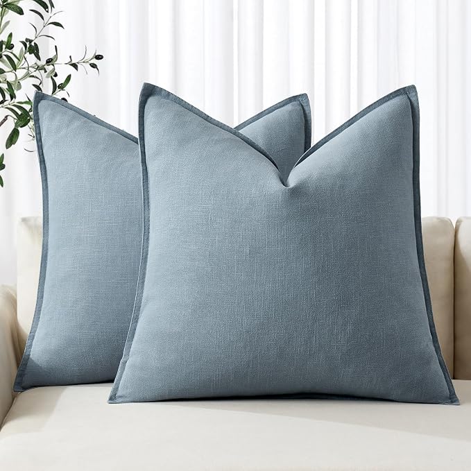 MIULEE Decorative Linen Euro Sham Pillow Covers 24x24 Blue Grey | Boho by MIULEE