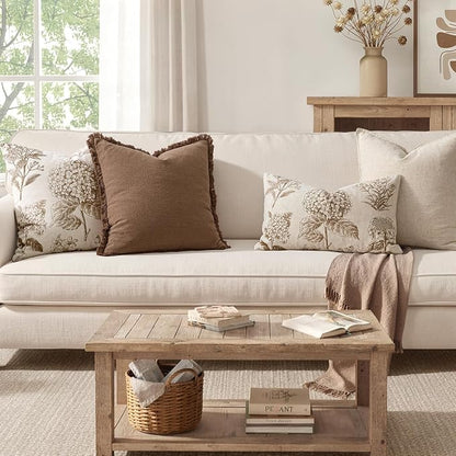 Set of 2 Lumbar Floral Pillow Covers 12x20 Inch Light Brown | Decorative - Image 3