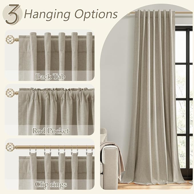 100% Blackout Linen Curtains for Bedroom 84 inches Long, Thermal Insulated Room - Image 6