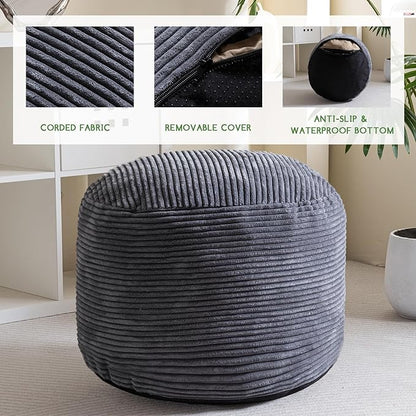 HIGOGOGO Round Stuffed Pouf Ottoman, Corduroy Poufs - Image 3