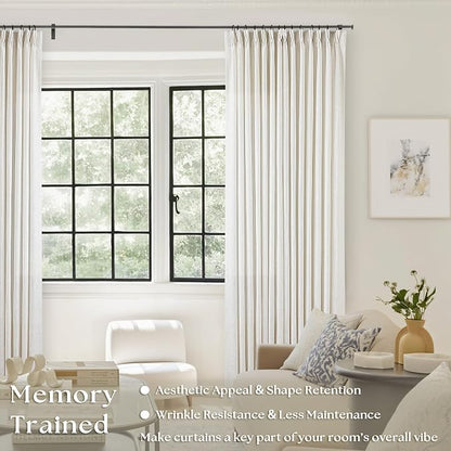 Natural Pinch Pleated Linen Curtains 92 Inches Long 2 Panels Set | Thick Linen - Image 2