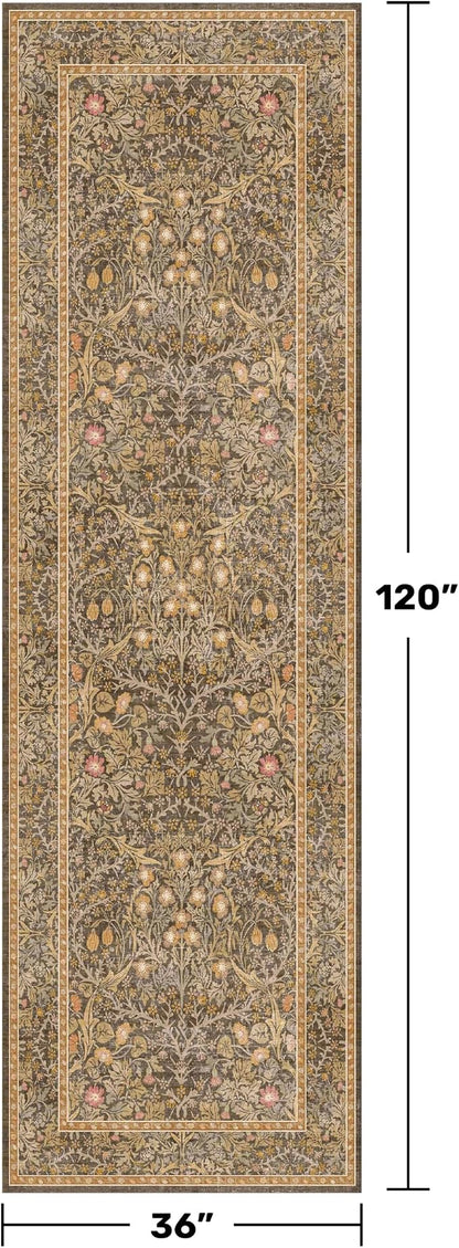 3x10 Long Runner Rugs for Hallway Non Slip, Geometric Floral Design Washable - Image 2