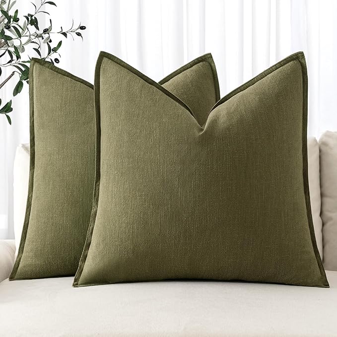 MIULEE Decorative Linen Euro Sham Pillow Covers 24x24 Inch Green | Boho by MIULEE