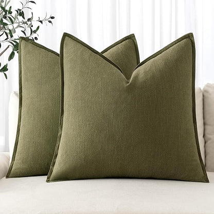 MIULEE Decorative Linen Euro Sham Pillow Covers 24x24 Inch Green | Boho by MIULEE