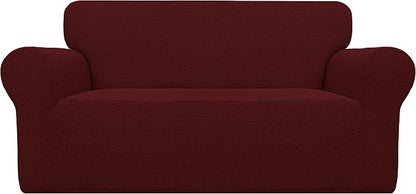 Easy-Going Stretch Loveseat Couch Covers Washable Wine | 1-Piece Loveseat Covers by Easy-Going