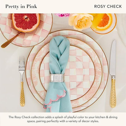 MACKENZIE-CHILDS Enamel Salad and Dessert Plate, Small Plate for Appetizers or Desserts, 8 Inches, Pink-and-White Rosy Check