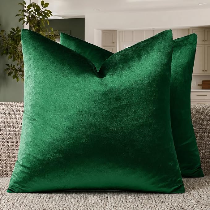 GIGIZAZA Green Velvet Pillow Covers 16x16 Decorative Pillows Pack of 2 | Throw by GIGIZAZAFocusingonhomedecoration