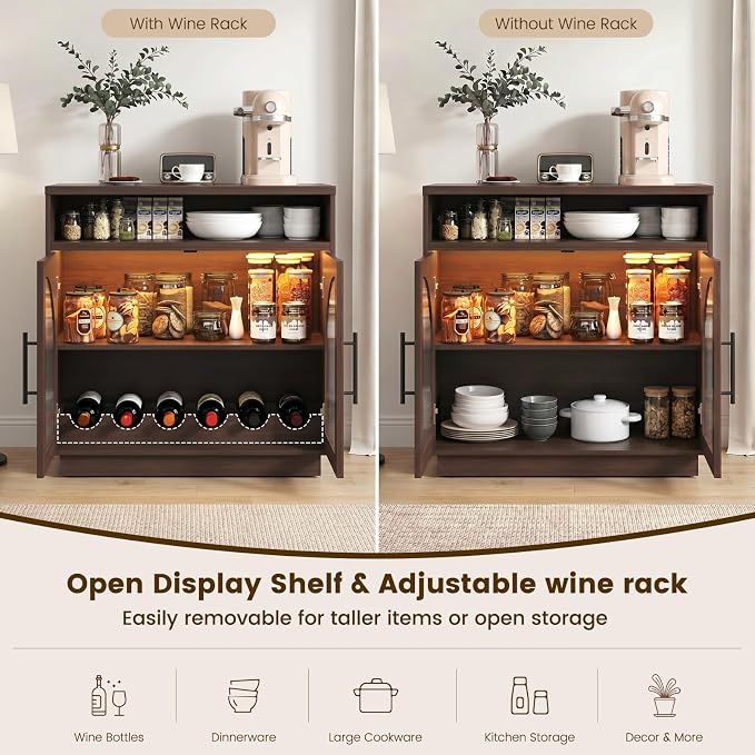 Sideboard Buffet Cabinet with Storage, 31.5" Coffee Bar Cabinet with LED Lights - Image 4