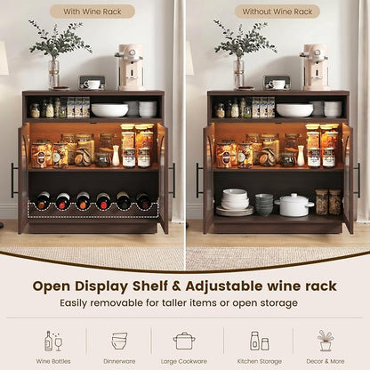 Sideboard Buffet Cabinet with Storage, Wine Bar Cabinet with Arched Glass Doors - Image 4