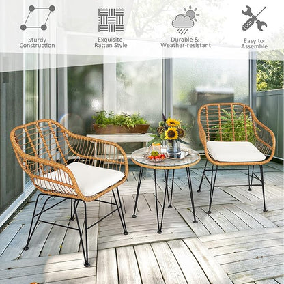 Tangkula 3 Pieces Patio Bistro Set, Rattan Conversation Set - Image 8
