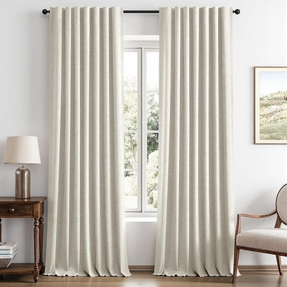 MIULEE 100% Blackout Linen Curtains 42 x 96 Inch Light Cream 2 Panels | Thermal by MIULEE