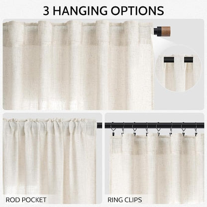 Modern Linen Curtains 84 Inch Length 2 Panels Set - Image 2