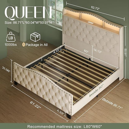 Belffin Queen Size Bed Frame and Headboard, 50.9" Velvet Upholstered Wingback - Image 2