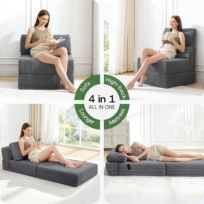 Convertible 4-in-1 Folding Sofa Bed Boneless Sleeper Chair Couch Foldable - Image 7