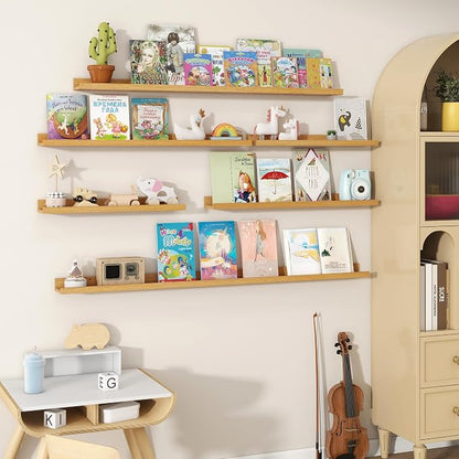 Fun Memories Picture Ledge Shelves Set of 2, 32 Inch Rustic Wall Mounted - Image 2