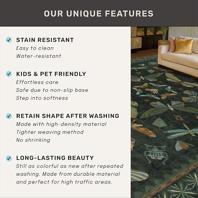Dark Green 4x6 Washable Area Rug - Image 7