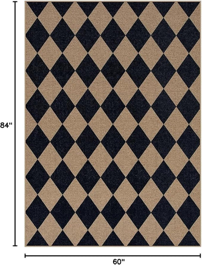 Lahome Checkered Easy Jute 5x7 Outdoor Rug, Washable Rugs - Image 2