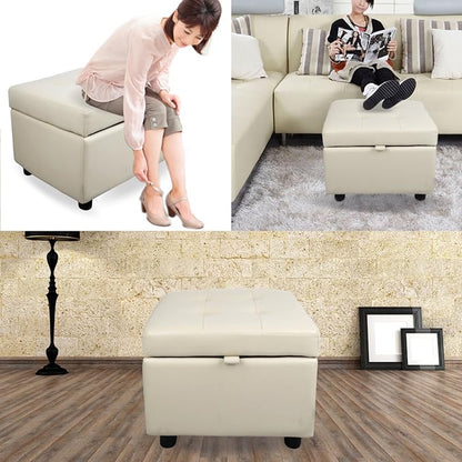 H&B Luxuries Tufted Leather Square Flip Top Storage Ottoman Cube Foot Rest - Image 6
