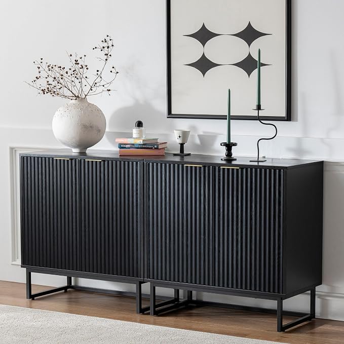 EYYTHUNG Fluted Storage Cabinets Set of 3, Sideboard Buffet Cabinet Modern - Image 9
