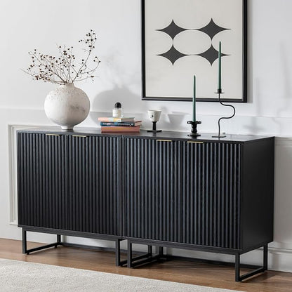 EYYTHUNG Fluted Storage Cabinets Set of 3, Sideboard Buffet Cabinet Modern - Image 9