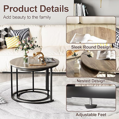 Garden 4 you Nesting Coffee Table, 23.6" Round Coffee Table Set of 2, Wooden - Image 5