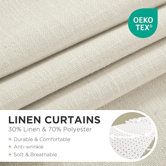 Joydeco Linen Curtains for Living Room, Light Filtering Rod Pocket Back Tab - Image 2