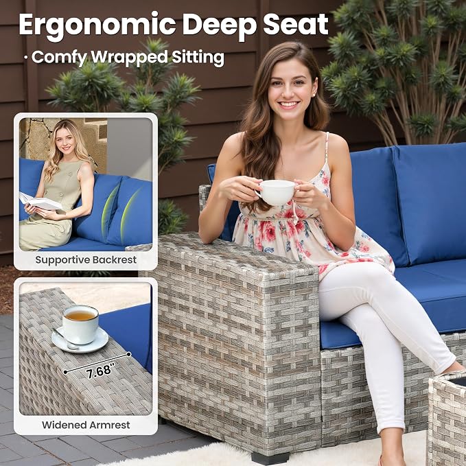 ovios 13 Pieces Patio Furniture Set, Outdoor Wicker Sectional Sofa - Image 5