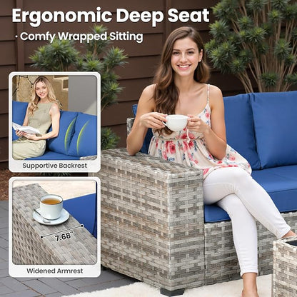 ovios 12 Pieces Patio Furniture Set, Outdoor Wicker Sectional Sofa - Image 5