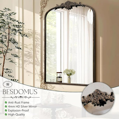 Besdomus Antique Large Arched Mirror: 24"x36" French Arch Black Vintage Wall - Image 8