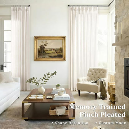 112 Inch Pinch Pleated Linen Extra Long Curtains Semi Sheer Cream | Light - Image 9
